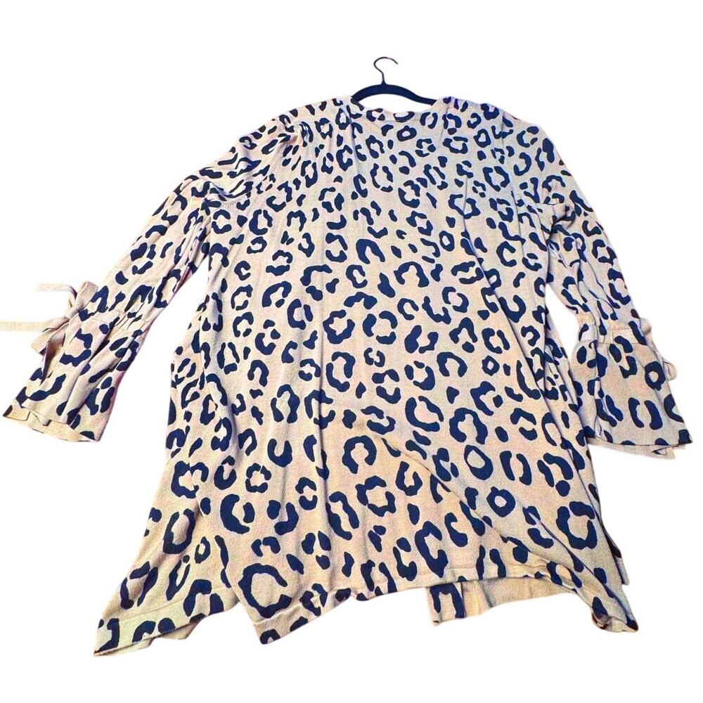 JESSICA LONDON KNIT CHEETAH PRINT OPEN FRONT CARDIGAN BOWS ON SLEEVES SIZE 22/24 - Picture 3 of 6